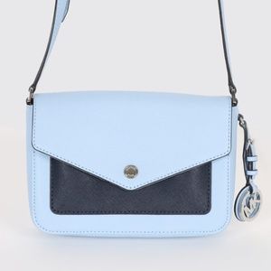 MICHAEL KORS GREENWICH DUAL COLOR POCKET SMALL FLAP CROSSBODY Sky/Navy